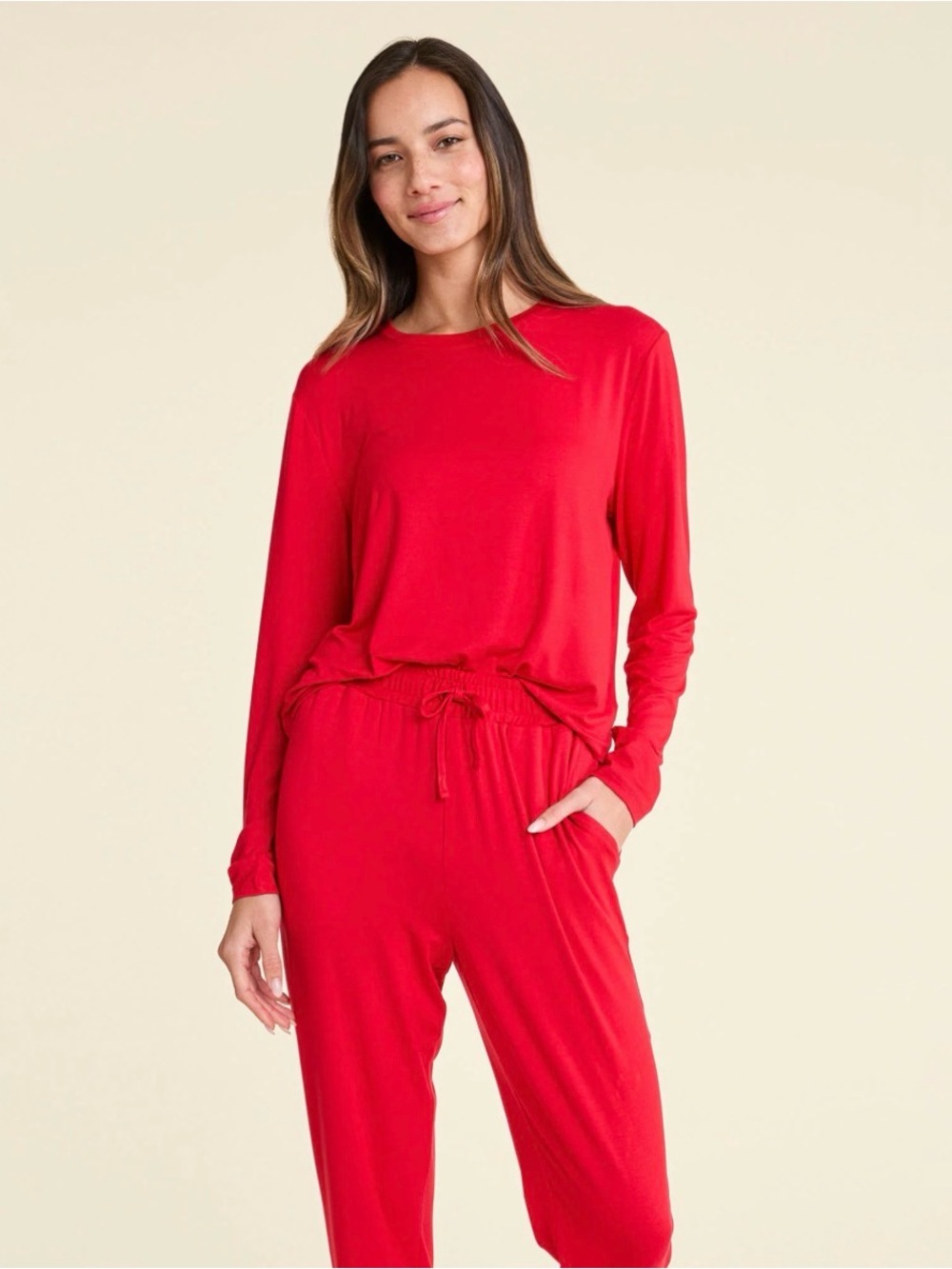 nuuds Cherry Red Pajamas 2pc set Jogger style pants with long-sleeved top